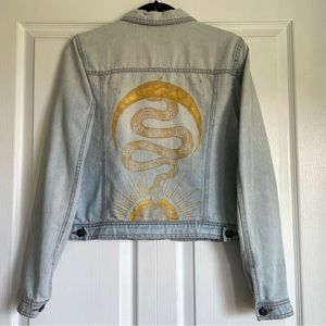 Hand Painted Light Wash Denim Jacket with Gold - Teen Large/Adult Small